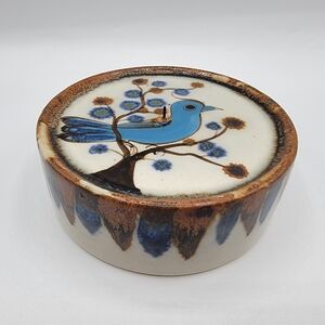 Vintage Ken Edwards Tonala Pottery Bird Pillar Candle Holder Mexico Signed